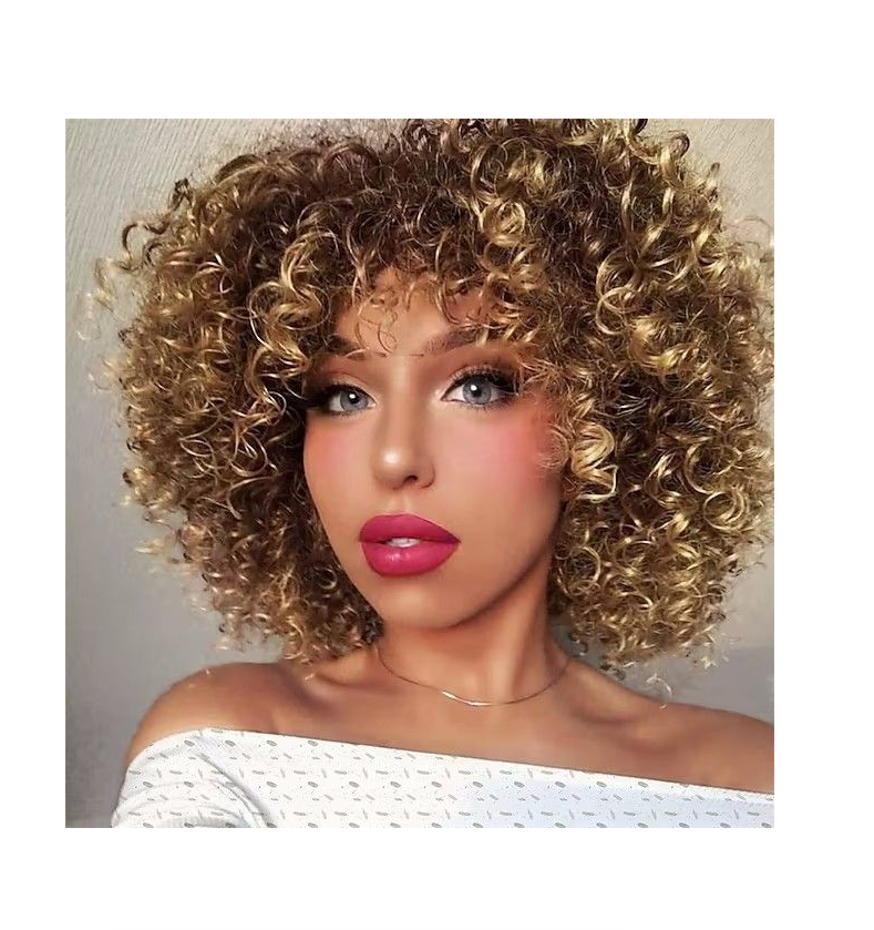 Synthetic Short Brown Bounce Curly Wigs for Woman Afro Fluffy Wigs - IPSTYLE