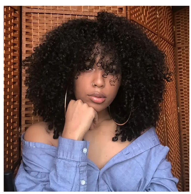 IPSTYLE Afro Kinky Curly Hair Wigs Bangs Soft Fluffy Synthetic Fiber None Lace Wigs