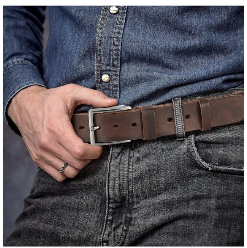 Genuine Leather Men's Buckle Jeans Cowskin Casual Belts Business Cowboy