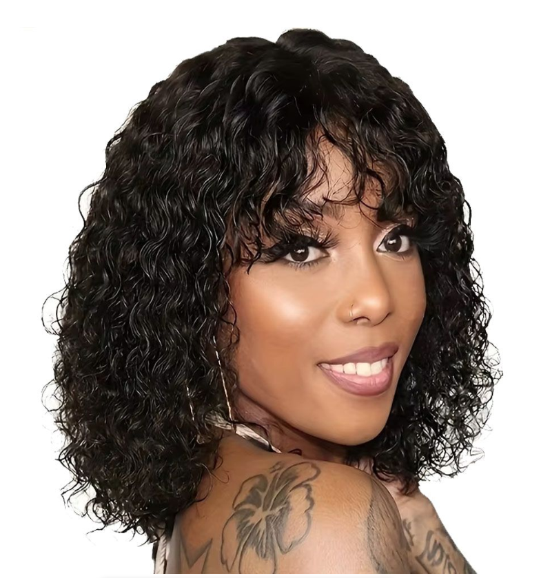 IPSTYLE Kinky Curly Wigs Pixie Cut Bob Human Hair Wigs Bob Wigs