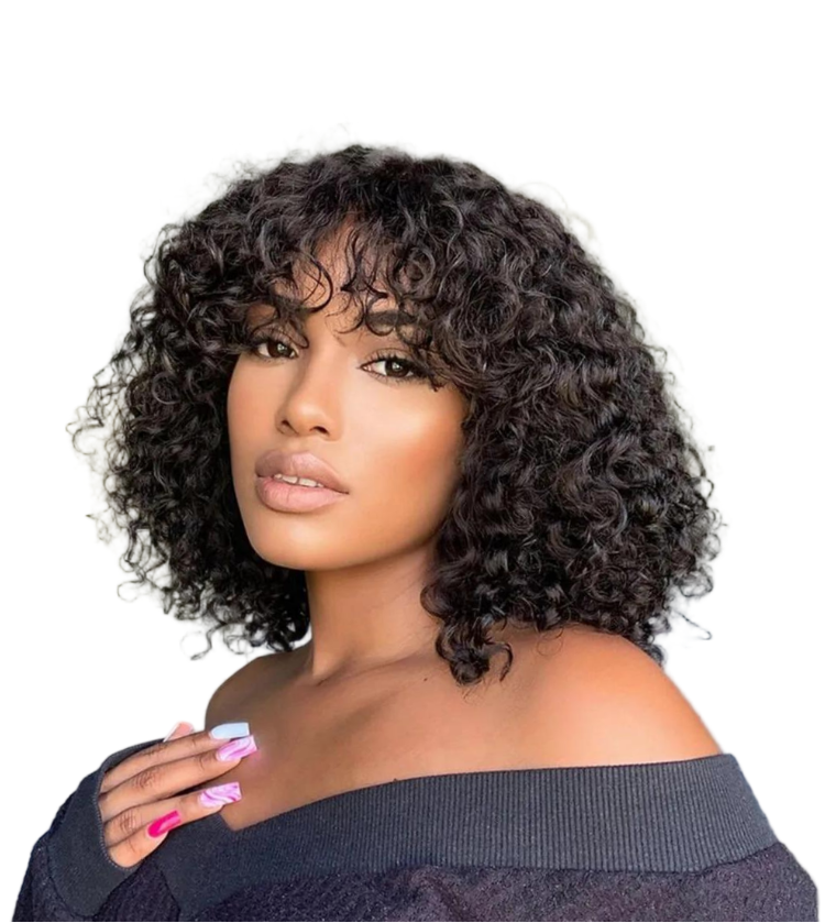 IPSTYLE Kinky Curly Wigs Pixie Cut Bob Human Hair Wigs Bob Wigs