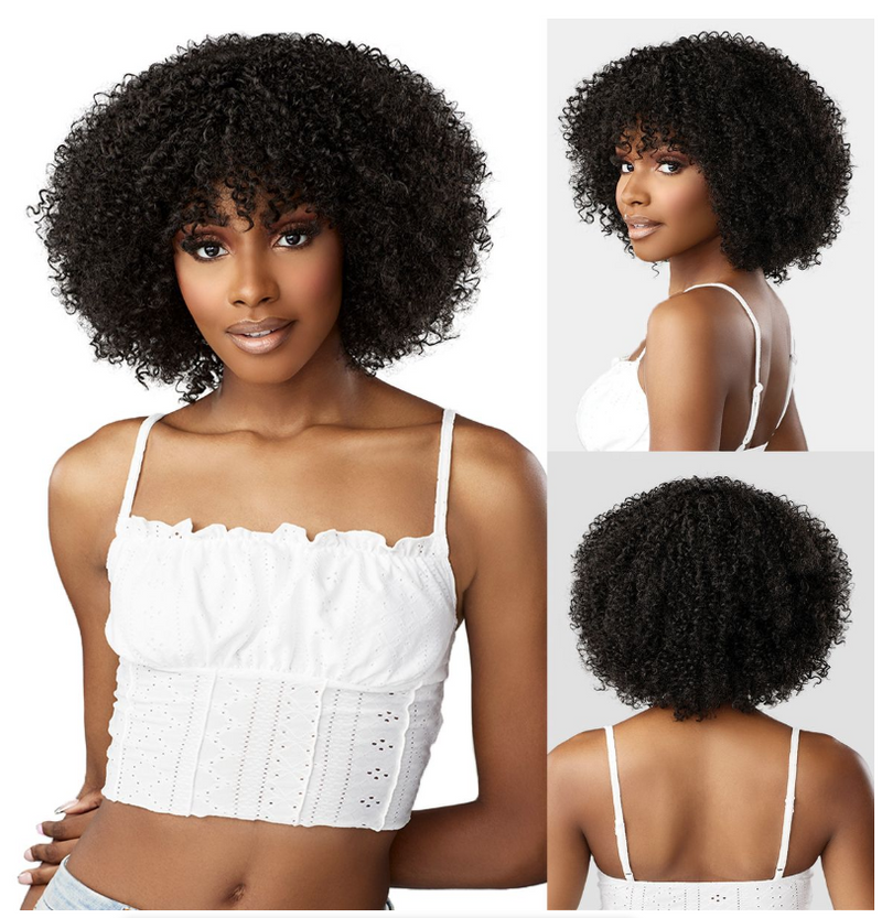 IPSTYLE Afro Kinky Curly Hair Wigs Bangs Soft Fluffy Synthetic Fiber None Lace Wigs