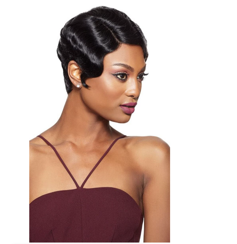 Short Finger Wave Wig Human Hair Wig For Woman Brown Short Ocean Wave Wig
