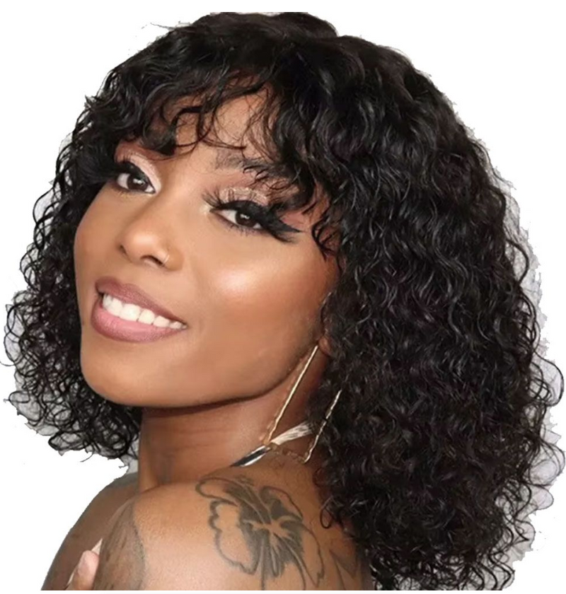 IPSTYLE Kinky Curly Wigs Pixie Cut Bob Human Hair Wigs Bob Wigs
