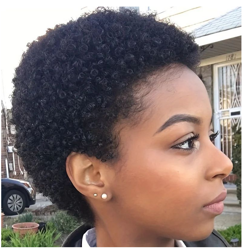 IPSTYLE Short Afro Curly Human Hair Wig 150% Density Remy Hair Machine Pixie Cut