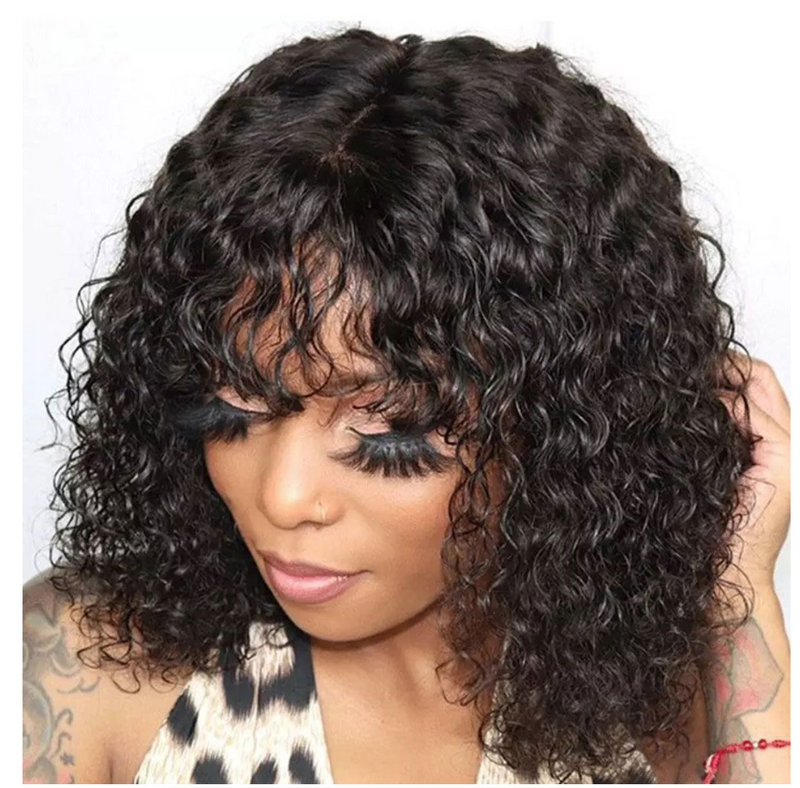 IPSTYLE Kinky Curly Wigs Pixie Cut Bob Human Hair Wigs Bob Wigs