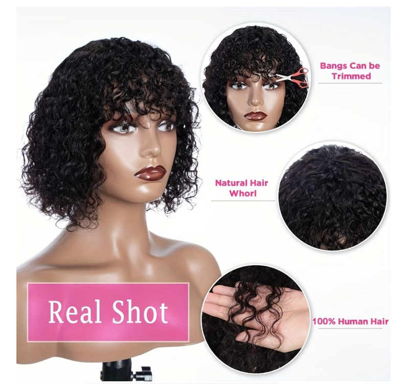 IPSTYLE Kinky Curly Wigs Pixie Cut Bob Human Hair Wigs Bob Wigs