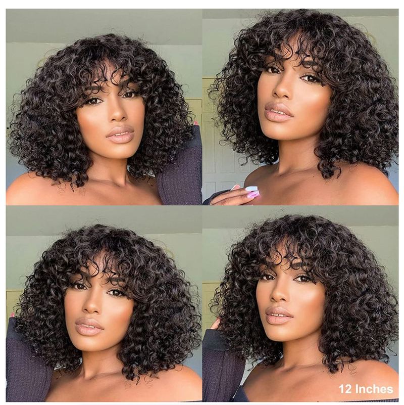 IPSTYLE Kinky Curly Wigs Pixie Cut Bob Human Hair Wigs Bob Wigs