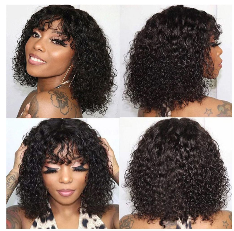 IPSTYLE Kinky Curly Wigs Pixie Cut Bob Human Hair Wigs Bob Wigs