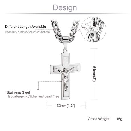 Jesus Christ Cross Pendant Necklace Stainless Steel Byzantine Chain Jewelry
