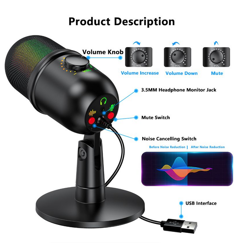 USB Microphone Studio Professional Condenser Microphone