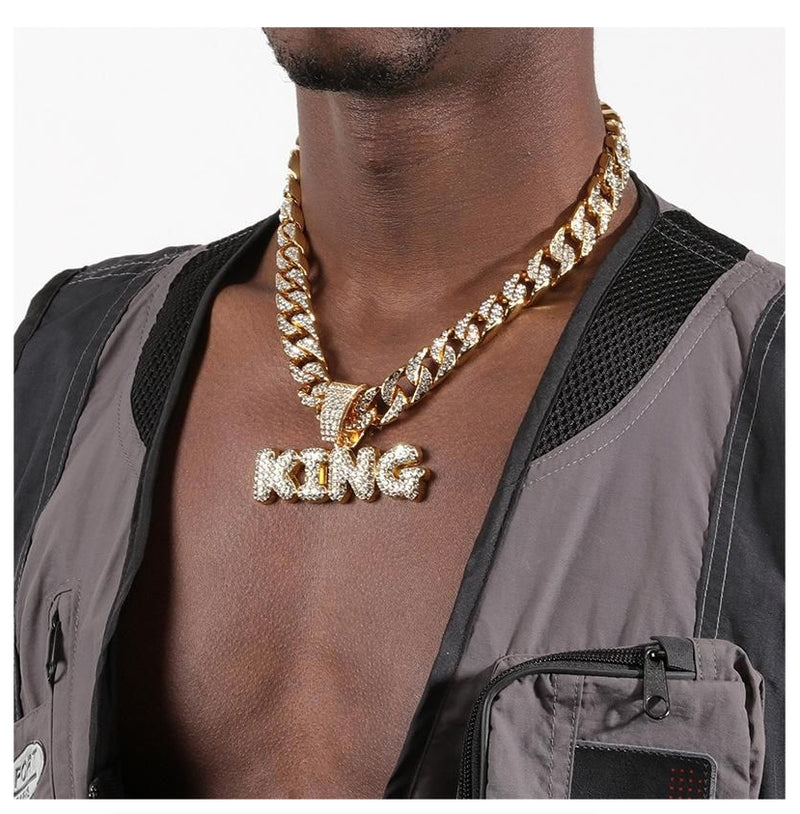 Men Rhinestone King Pendant Hip Hop Necklaces Male Charm Jewellery Gift