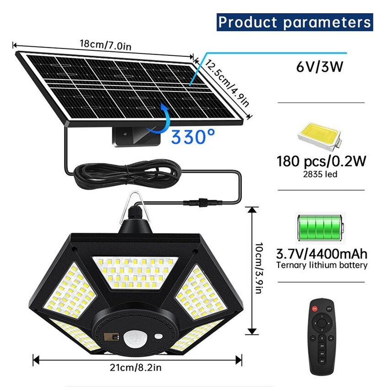 Solar Shed Light Solar Pendant Light For Indoor Outdoor 180 LED 1000LM