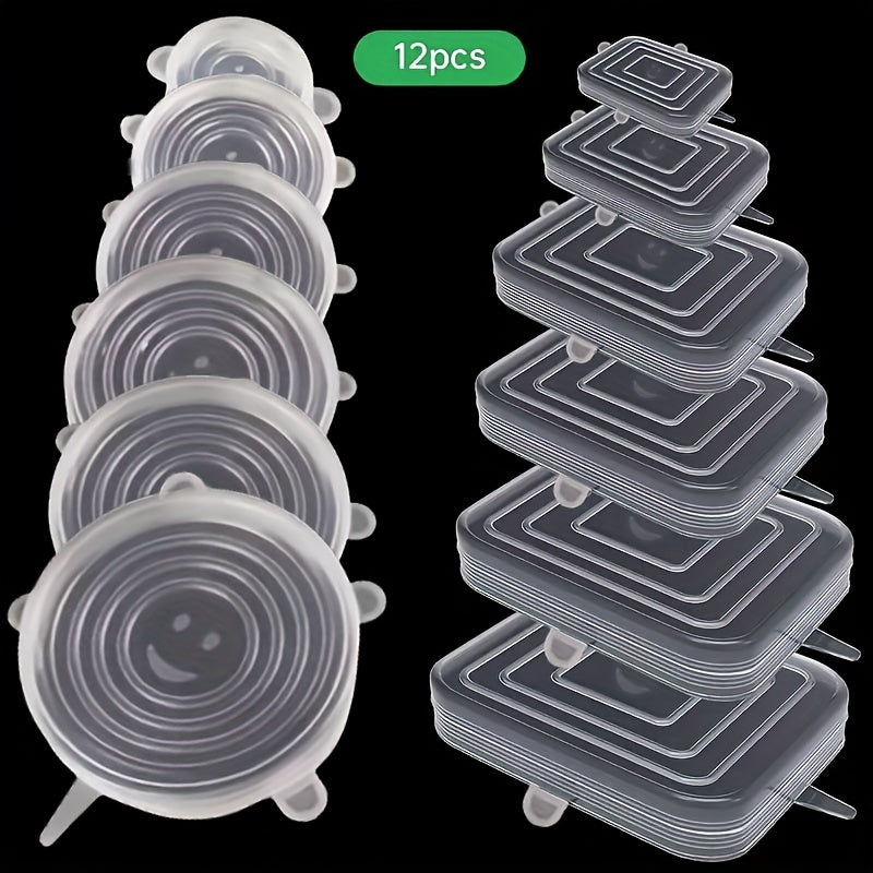 12-Pack Silicone Stretch Lids – 6 Round + 6 Square