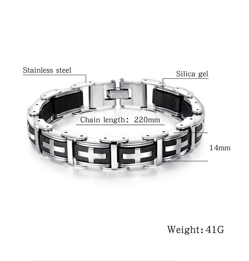 Stainless Steel Cross Symbol Charm Bracelet Men Top Quality Black Rubber