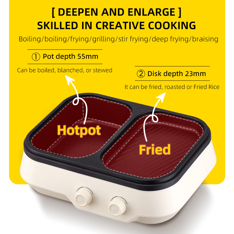 Electric Hot Pot Grill Cooker Household Multi-Cooker Non-Stick Cooking Pot