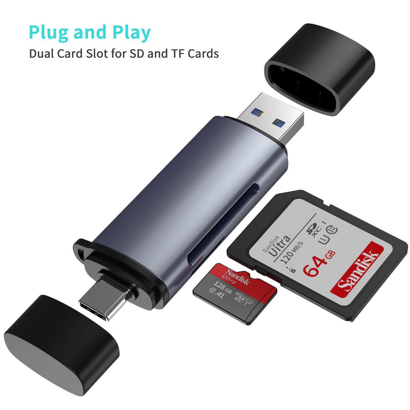 SD Card And TF Card Reader USB Type-C OTG Card Reader with Dual Connectors
