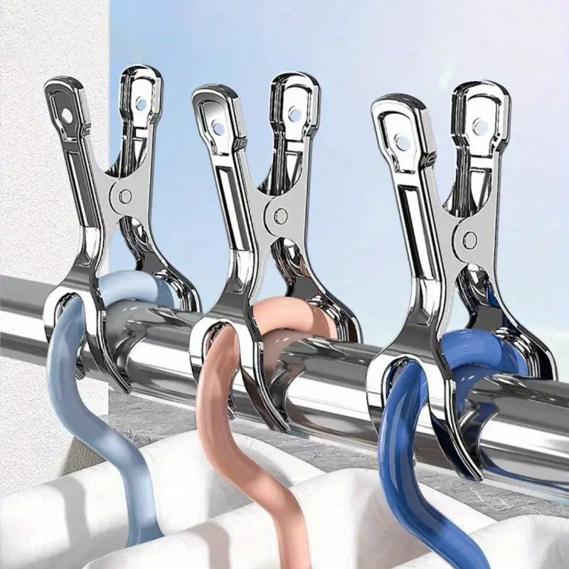 12Piece Stainless Steel Windproof Clothespins With Hooks, Laundry Hanger Clips