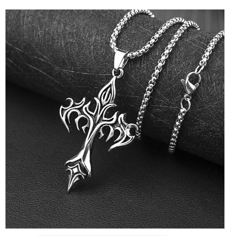 Classic Steel Warrior Men's Cross Amulet Necklace - Fashion Flame Christian