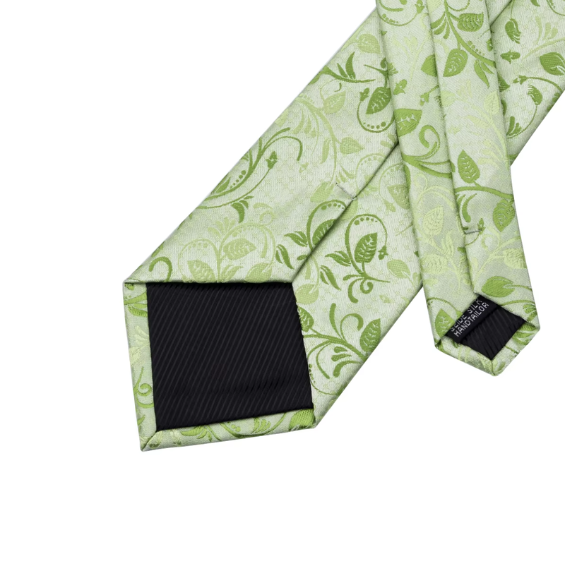Men Silk Tie Grass Green Ties Boutonniere Handkerchief Cufflinks Set