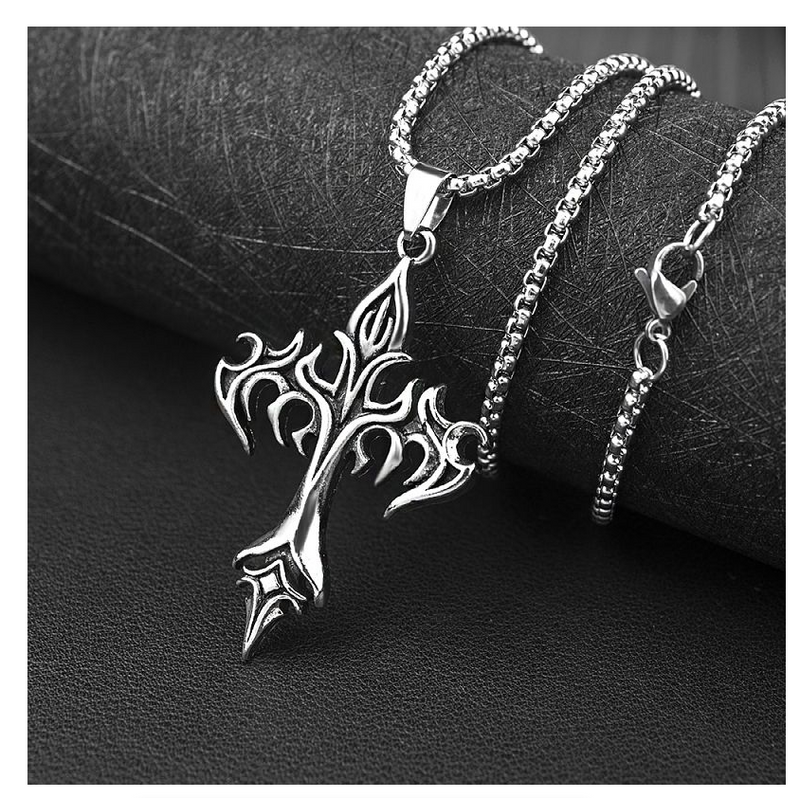 Classic Steel Warrior Men's Cross Amulet Necklace - Fashion Flame Christian