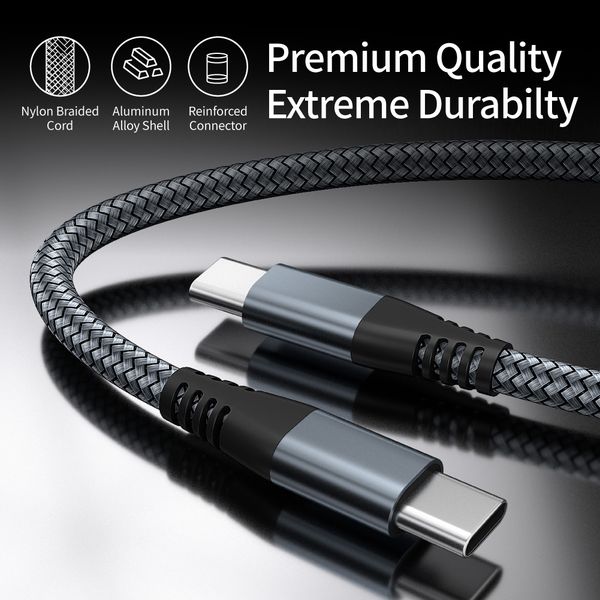 65W 3A Fast Charging Cable, USB C to USB-C 1m/2m, Nylon Data Cable