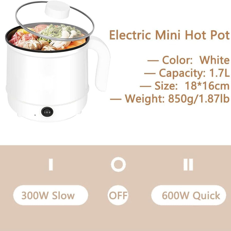 IPSTYLE Electric Cooker Non-Stick Mini Hot Pot Portable Travel Cooker 1.7L