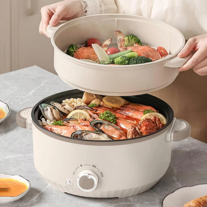 Electric Cooker 3L Hot Pot Electric with Steamer Non-stick Pot Dual Power