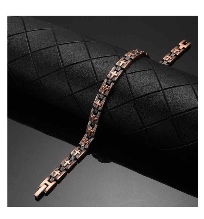 Copper Retro Cross Magnetic Therapy Woman Health Bracelet