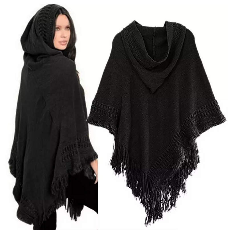 Women Ladies Tassel Cape Coat Fringe Poncho Oblique Stripe Coat Bohemian