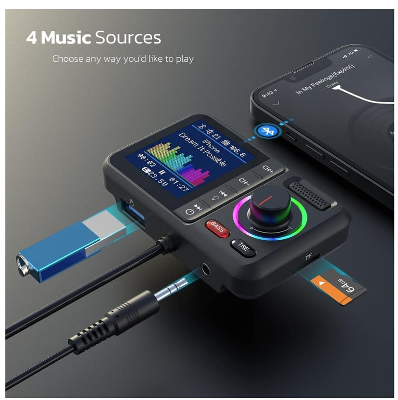 IPSTYLE FM Transmitter for Car, Wireless Car Bluetooth V5.0 Adapter