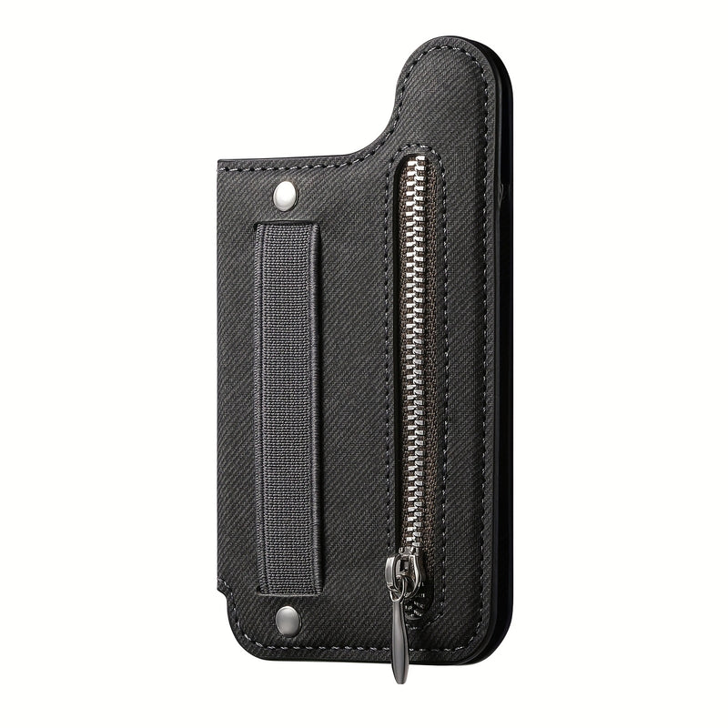 Adhesive Phone Back Card Holder RFID-Blocking Zipper Wallet with Stand