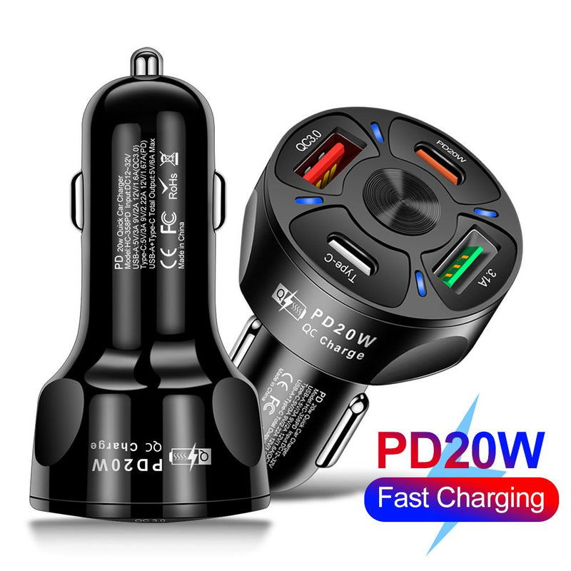 Car Charger Fast Charging PD QC3.0 USB C Phone Charger Adapter
