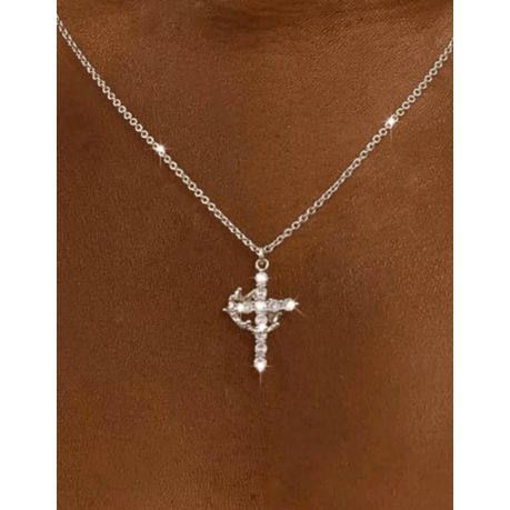 Silver Popular Cross with Crown Pendant Necklaces with Chain for Woman