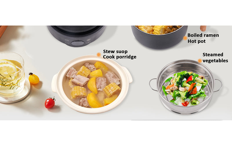 Hot Pot Mini Cooker, 1.8L Ceramic Non-Stick Frying Pan with Steamer