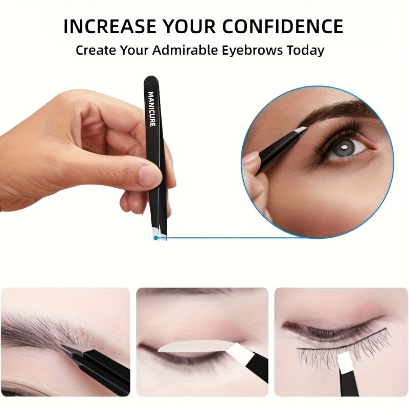 4-Piece Black Stainless Steel Tweezers Set – Precision for Lashes & Brows