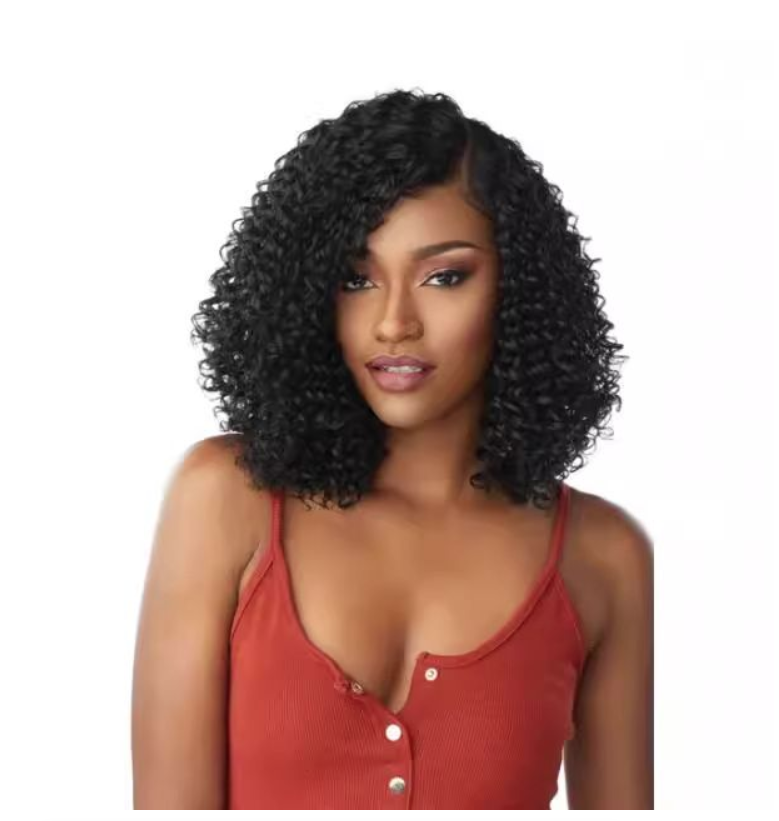 Afro Kinky Curly Middle Part Synthetic Short Curly Wig For Black Woman 14"