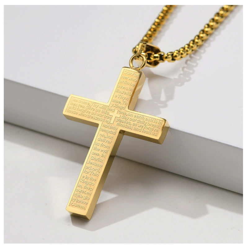 Cross Pendant Necklace For Men Our Father Who Art In Heaven Jewelry