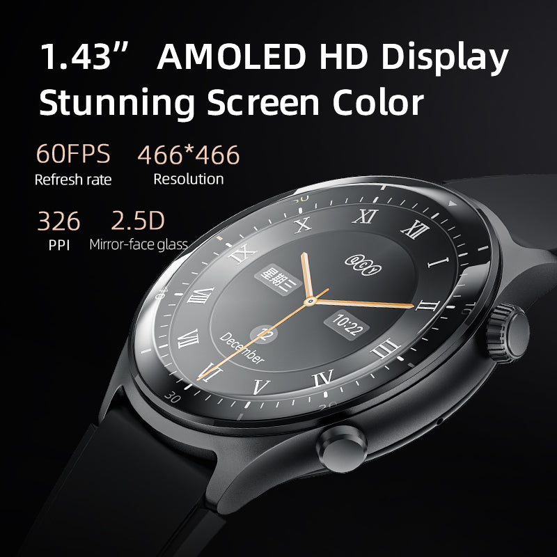 QCY Active GT S7 Smart Watch, 1.43" AMOLED, Bluetooth Calling, 12-Day Battery