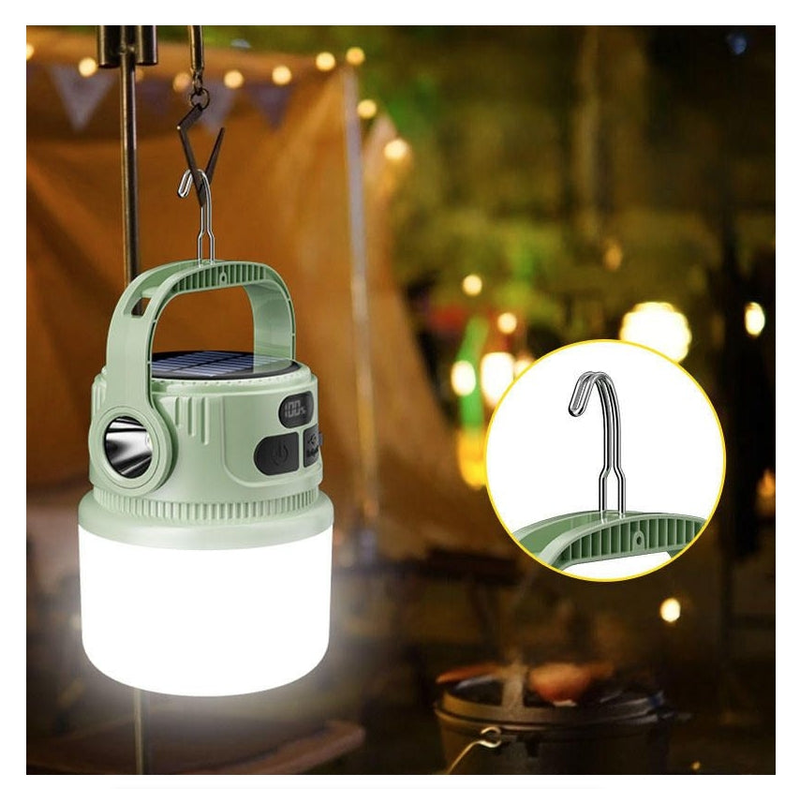 LED Camping Lamp Solar & USB Dual Light Source for Outdoor Garden BBQ