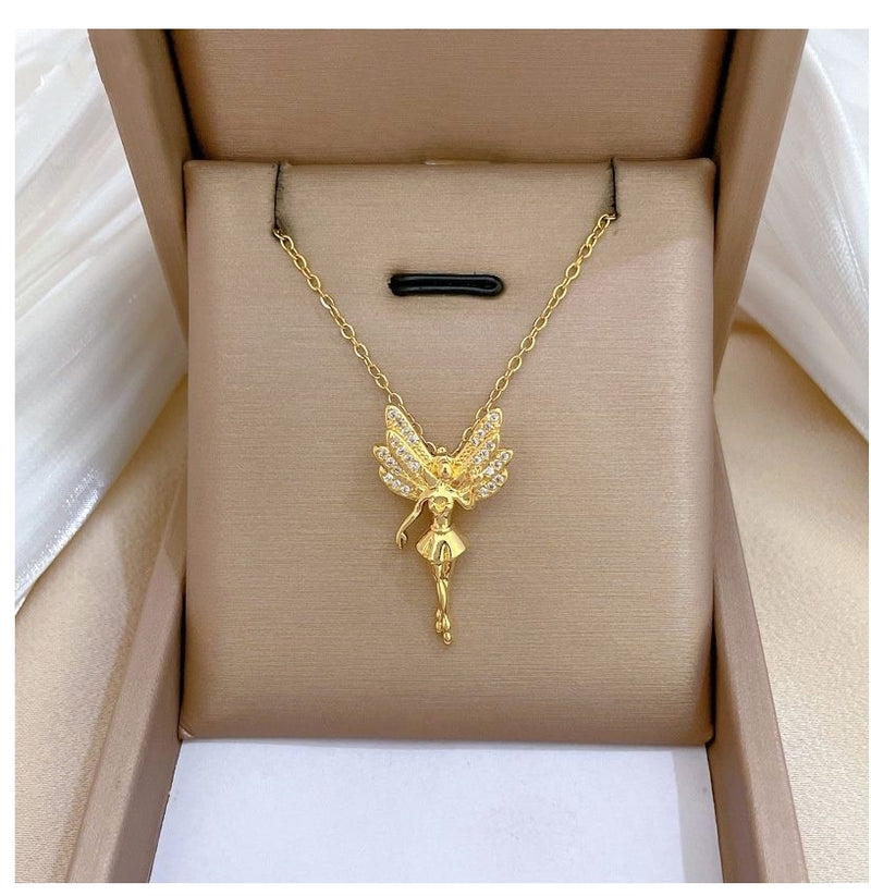 Exquisite Fashion Micro-inlaid Gorgeous Angel Wings Cute Necklace Charm