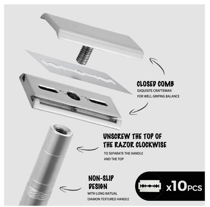 Double Edge Safety Razor Handle Razor with 5 Swiss Stainless Steel Blades