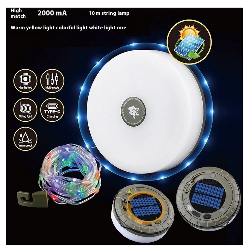 Solar Camping Lights USB Rechargeable String 8 Modes Multifunctional Light