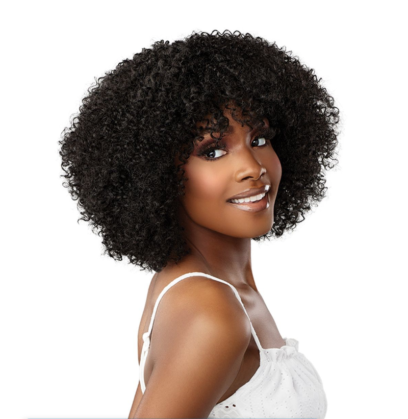 Afro Kinky Curly Hair Wigs Bangs Soft Fluffy Synthetic Fiber None Lace Wigs