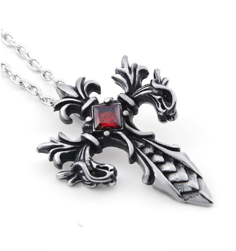 Double Dragon Cross Necklace Fashion Retro Christian Jesus Cross
