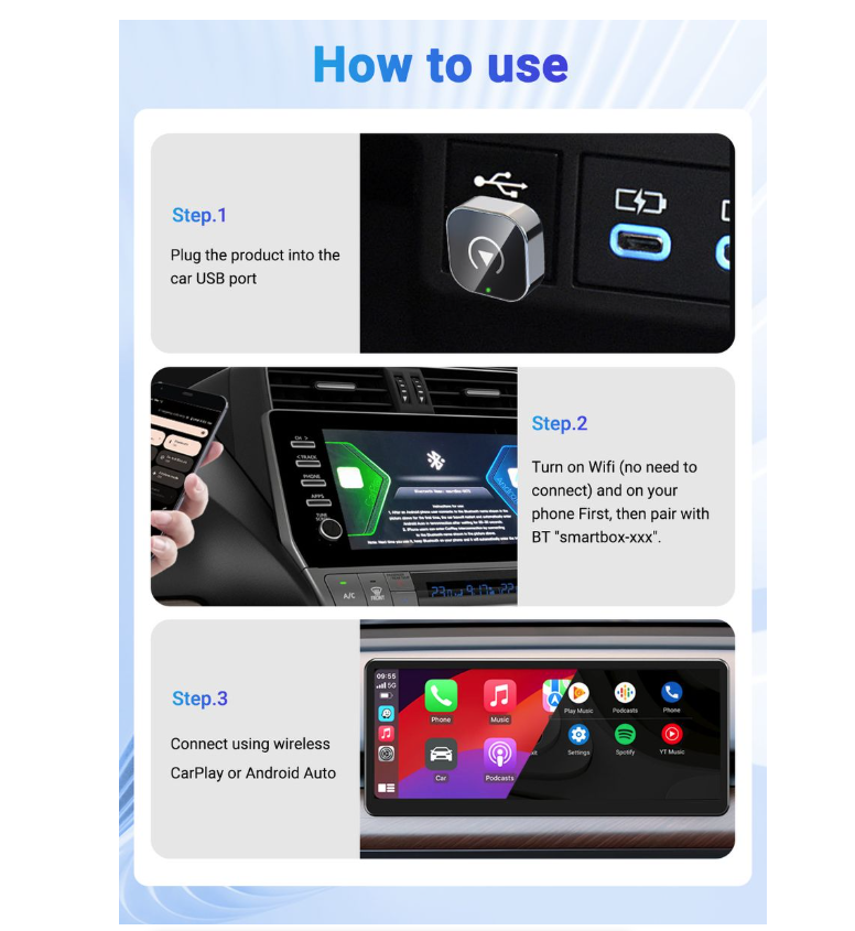 IPSTYLE 2-in-1 Wireless CarPlay &amp; Android Auto Adapter (Mini Smart Dongle)