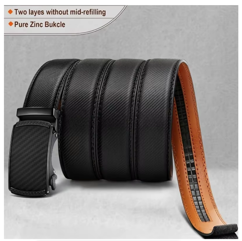 Men's Genuine Leather Cowhide Belt Toothless Automatic Buckle
