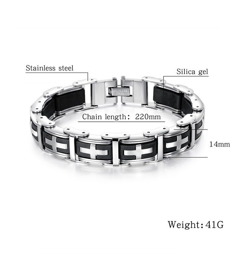 Stainless Steel Cross Symbol Charm Bracelet Men Top Quality Black Rubber