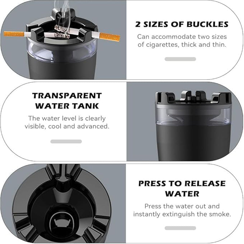 Stainless Steel Windproof Ashtray – Sealed Lid with Water Tray for Odor Control