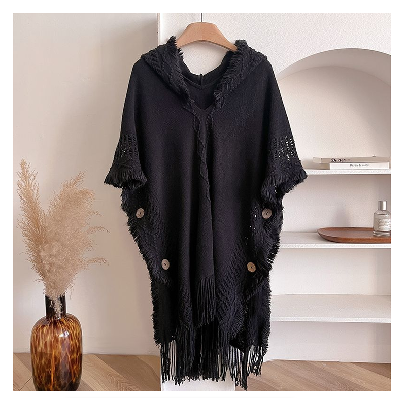 Autumn Winter Women Knitted Cape Shawl Wrap Cloak Ethnic Hooded Poncho